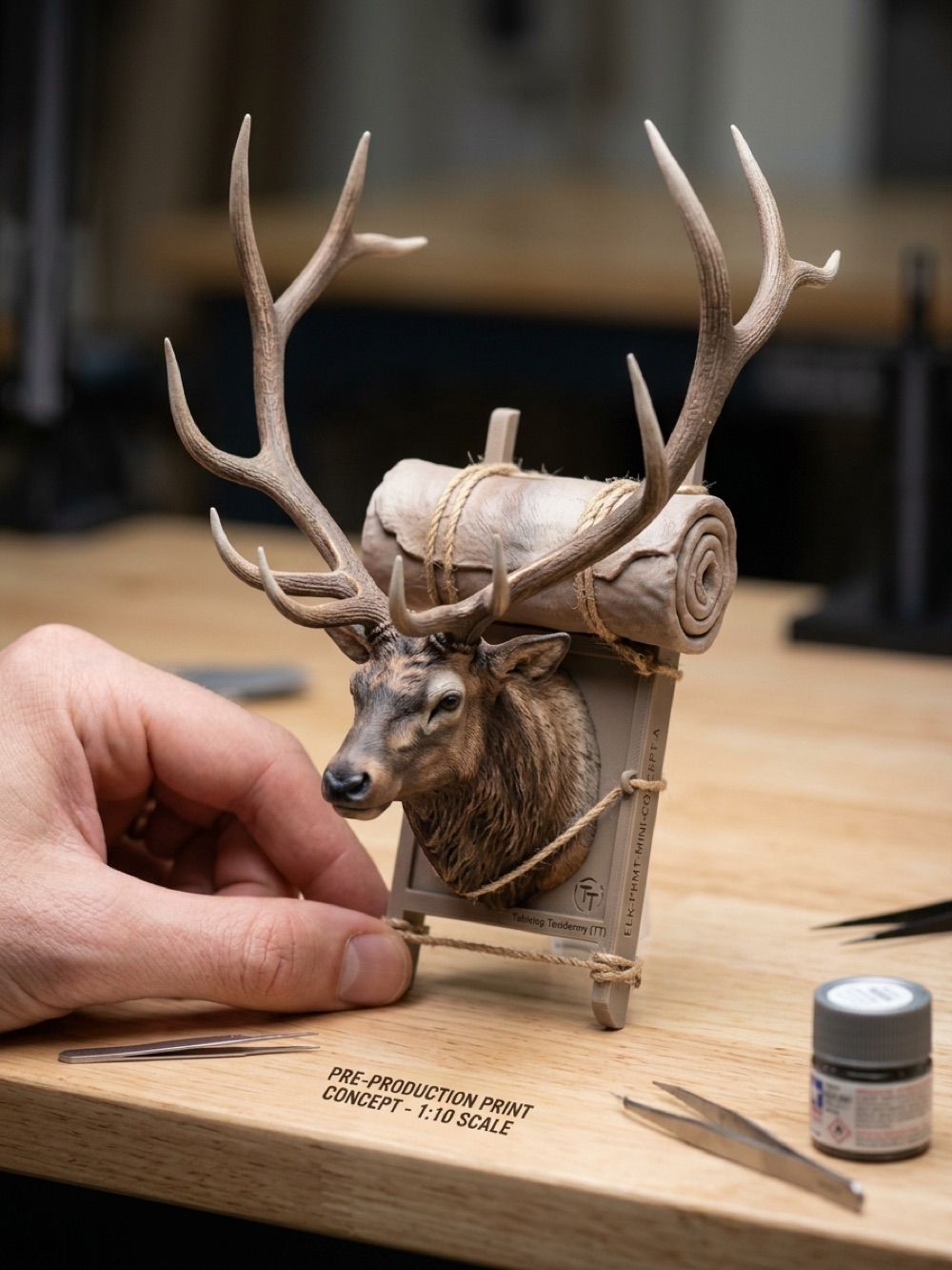 Hand-painting a pre-production 1:10 scale elk replica print